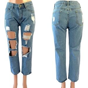 ZAFUL DISTRESS BLUE JEANS STRAIGHT LEG WOMEN SIZE  MEDIUM 29